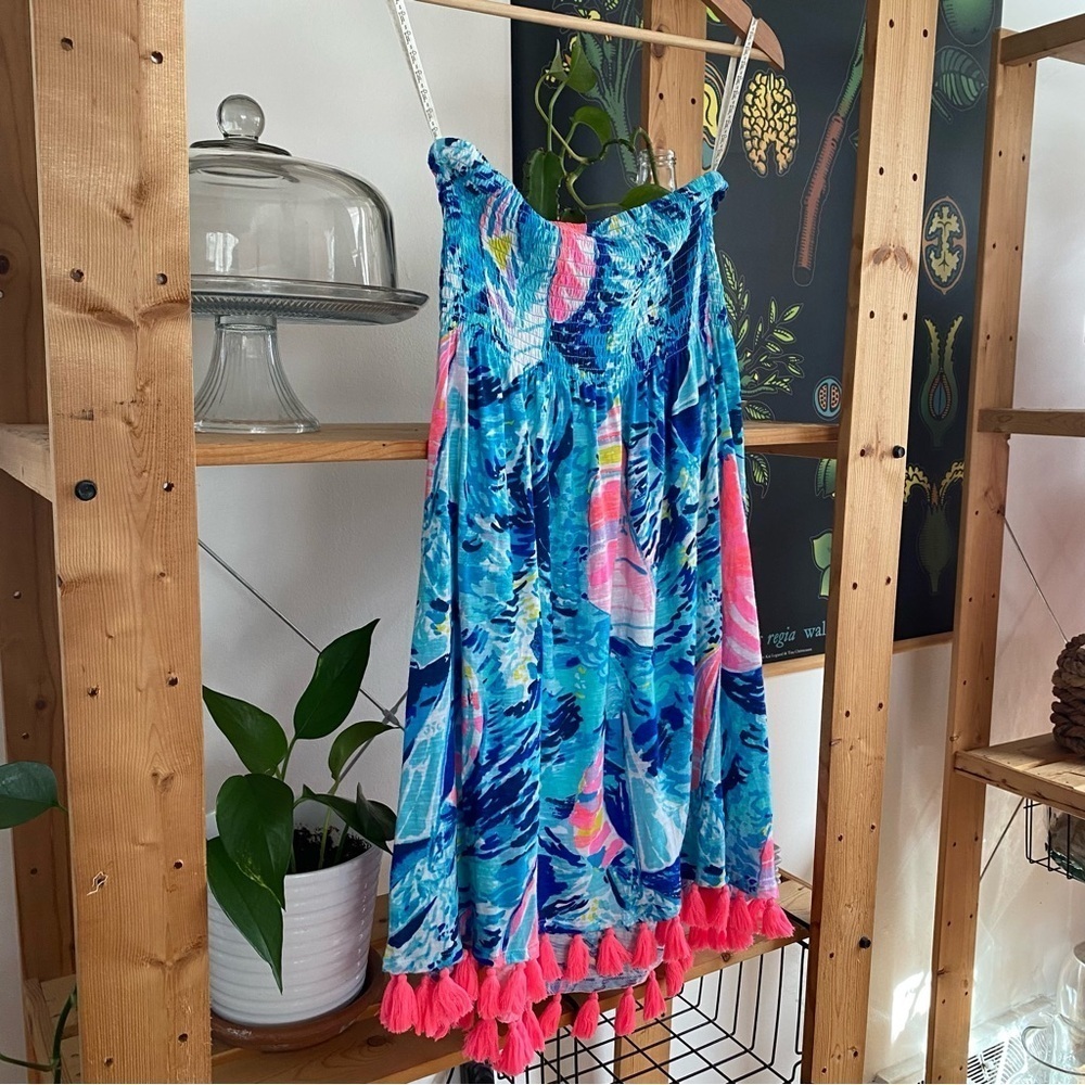 Lilly Pulitzer Sparkling Blue Hey Bay Bay Smocked Tassel Trina Beach Dress Small - Picture 7 of 15